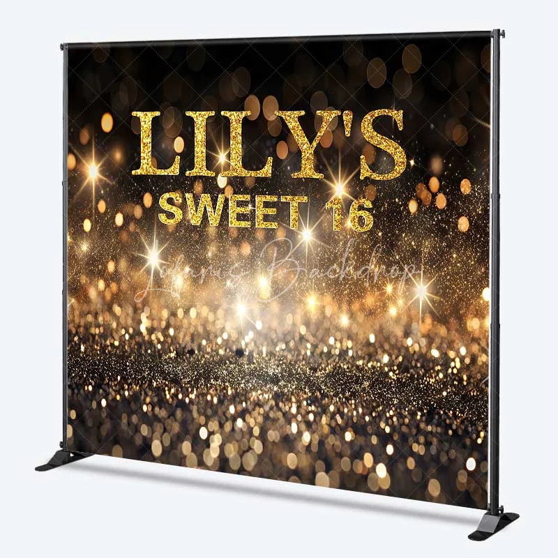 Lofaris Custom Birthday Backdrop Gold Bokeh Glitter Sweet 16 Sparkling Personalized Name Party Background