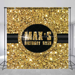 Lofaris Custom Birthday Backdrop Gold Glitz Sequin Pattern Black Circle Logo Personalized Party Background