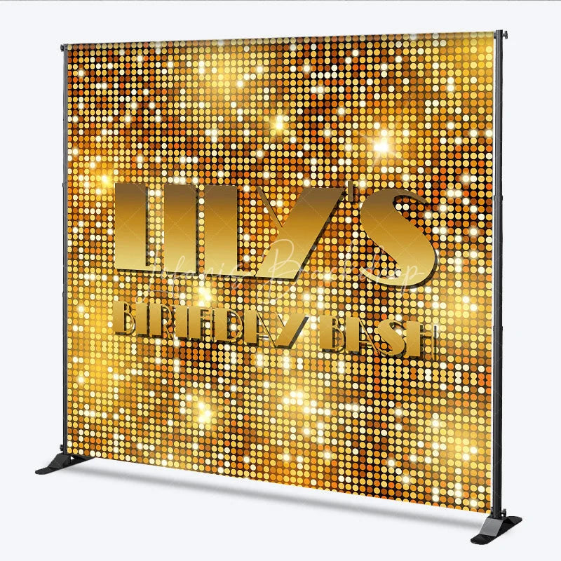 Lofaris Custom Birthday Backdrop Gold Sequin Spots Glitz Glamorous Disco Party Photography