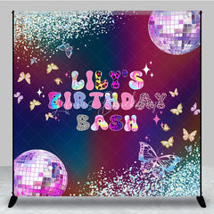 Lofaris Custom Birthday Backdrop Groovy Disco Ball Butterfly Tie Dye Neon Party Decoration