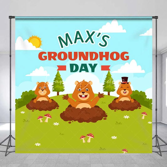 Lofaris Custom Birthday Backdrop Groundhog Day Cartoon Animals Green Grass Party Decor