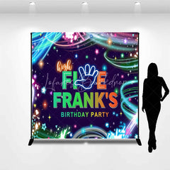 Lofaris Custom Birthday Backdrop High Five Neon Glow Party 5th Paint Splatter Photo Booth Props