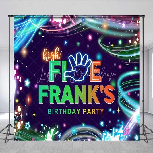 Lofaris Custom Birthday Backdrop High Five Neon Glow Party 5th Paint Splatter Photo Booth Props