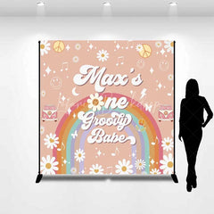 Lofaris Custom Birthday Backdrop One Groovy Babe Personalize Name Retro Daisy Flower Rainbow Background Girls 1st Bday Decor