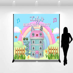 Lofaris Custom Birthday Backdrop Pastel Cat Dollhouse Theme Rainbow Kitty Party Photo Booth Props for Girl