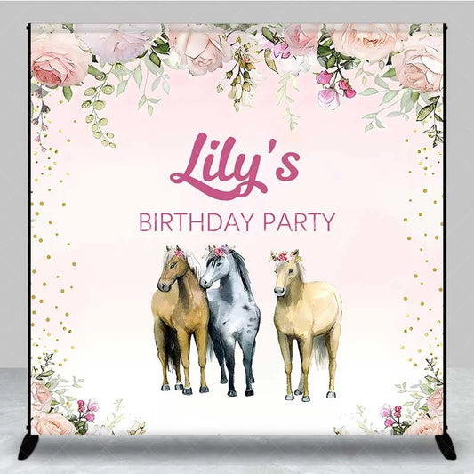 Lofaris Custom Birthday Backdrop Pink Floral Horse Farm Animals Photography Background