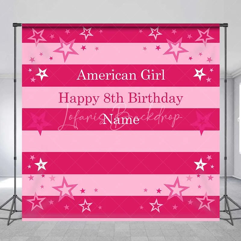 Lofaris Custom Birthday Backdrop Pink Stars and Stripes Doll Theme Party Decoration