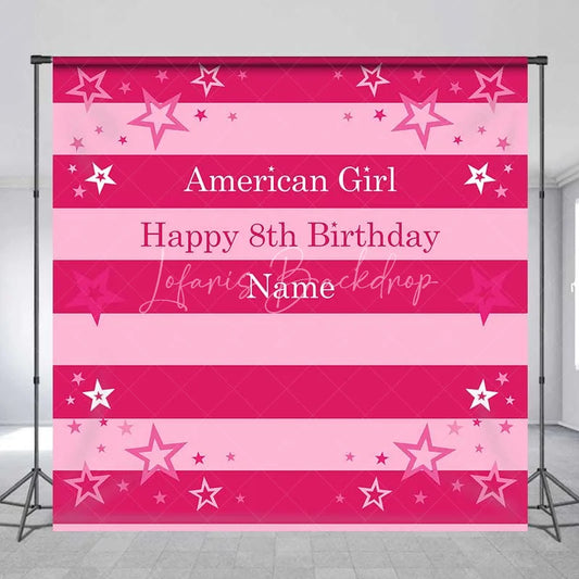 Lofaris Custom Birthday Backdrop Pink Stars and Stripes Doll Theme Party Decoration