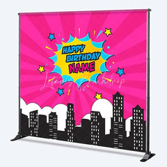 Lofaris Custom Birthday Backdrop Pink Superhero Comic Book Pop Art City Skyline Decor