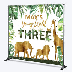 Lofaris Custom Birthday Backdrop Safari Animals Gold Jungle Leaves Background Personalized Name Age Wild Party Decoration