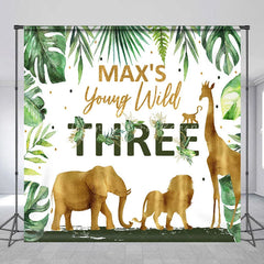 Lofaris Custom Birthday Backdrop Safari Animals Gold Jungle Leaves Background Personalized Name Age Wild Party Decoration
