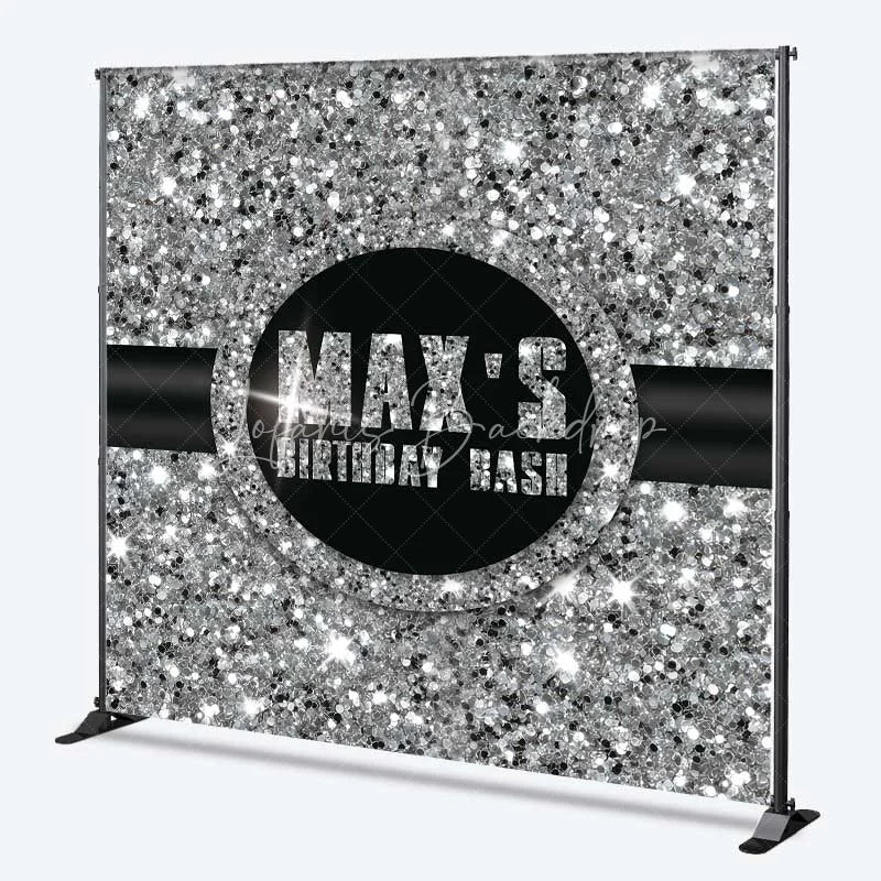 Lofaris Custom Birthday Backdrop Silver Glitz Sequin Pattern Black Circle Logo Personalized Party Background