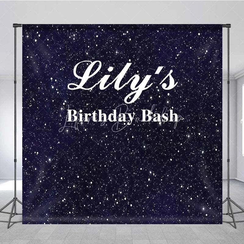 Lofaris Custom Birthday Backdrop Starry Night Navy Blue Gold Sparkle Sky Personalize Party