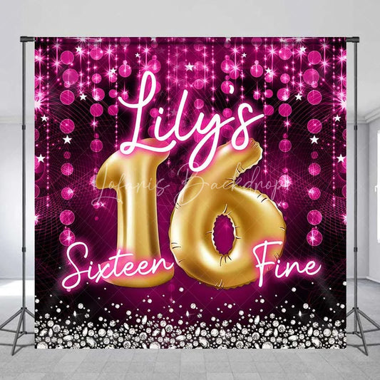 Lofaris Custom Birthday Backdrop Sweet 16 Pink Glitter Gold Balloons Personalized Name Decor