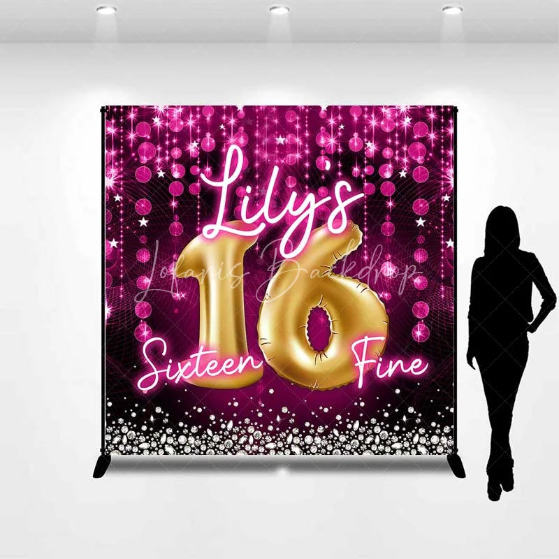 Lofaris Custom Birthday Backdrop Sweet 16 Pink Glitter Gold Balloons Personalized Name Decor