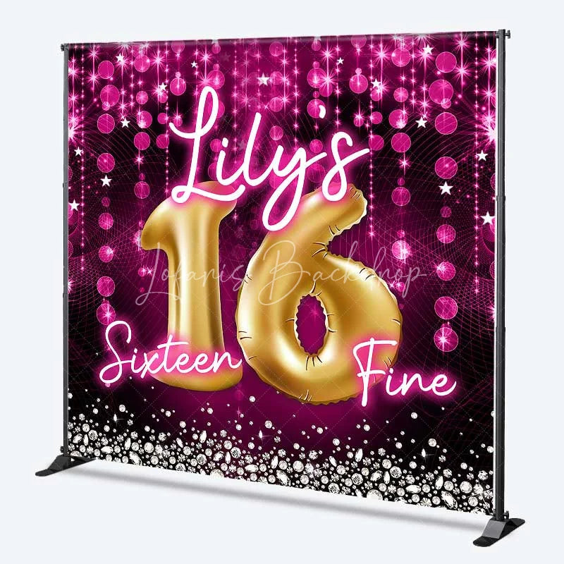 Lofaris Custom Birthday Backdrop Sweet 16 Pink Glitter Gold Balloons Personalized Name Decor