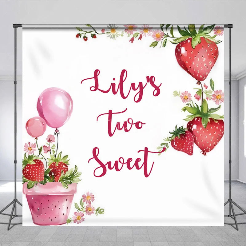 Lofaris Custom Birthday Backdrop Two Sweet Strawberry Pink Floral Red Fruit Party Decoration