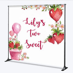 Lofaris Custom Birthday Backdrop Two Sweet Strawberry Pink Floral Red Fruit Party Decoration