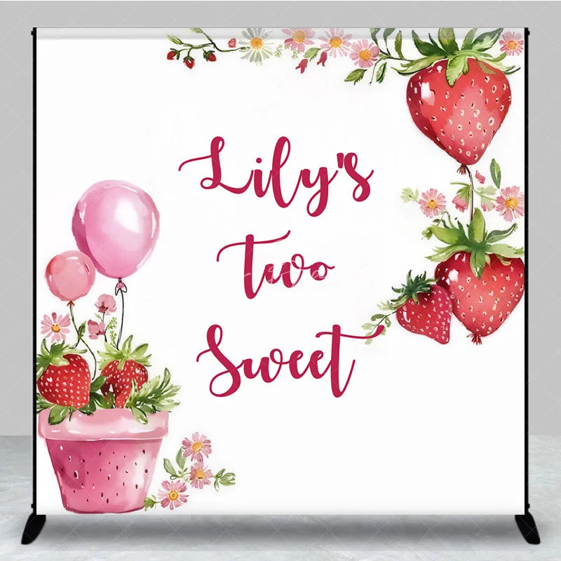 Lofaris Custom Birthday Backdrop Two Sweet Strawberry Pink Floral Red Fruit Party Decoration