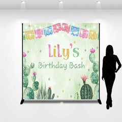 Lofaris Custom Birthday Backdrop with Colorful Papel Picado Banners Desert Cacti and Stars Theme for Party