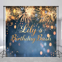 Lofaris Custom Birthday Backdrop with Golden Fireworks and Bokeh Lights Personalized Celebration Party Decor