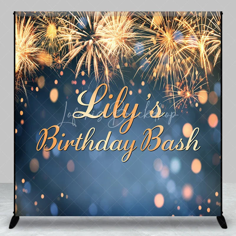 Lofaris Custom Birthday Backdrop with Golden Fireworks and Bokeh Lights Personalized Celebration Party Decor