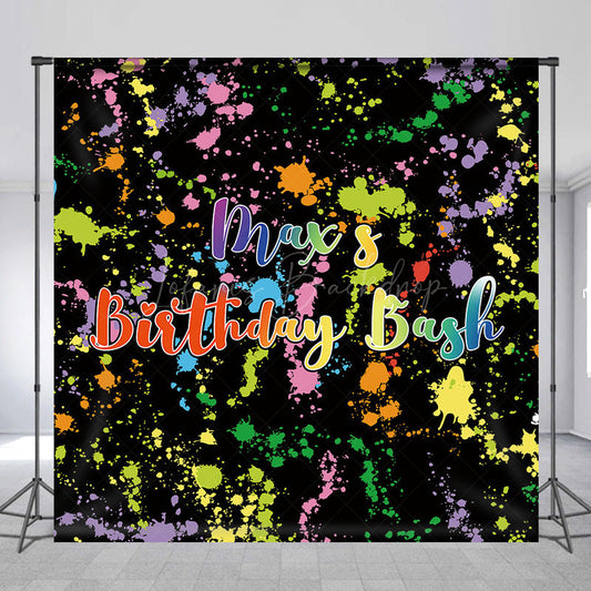 Lofaris Custom Birthday Bash Art Party Backdrop Colorful Paint Splatter and Neon Glow Personalized 80s Retro Decor