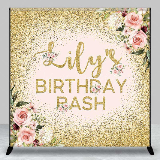 Lofaris Custom Birthday Bash Backdrop for Her Elegant Pink and Gold Glitter Floral Personalized Welcome Party Photo Prop