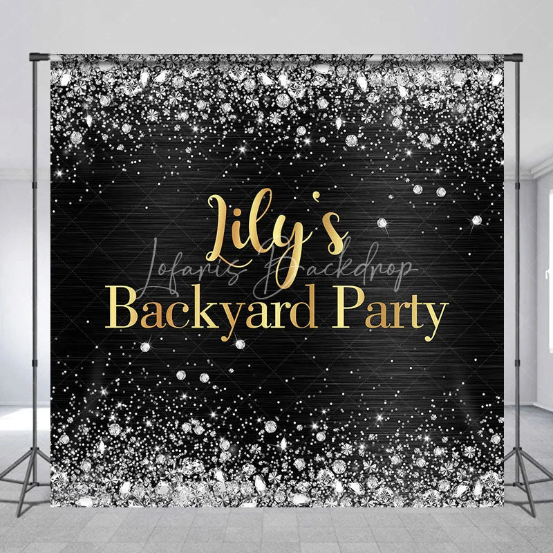 Lofaris Custom Black and Gold Backyard Party Backdrop Elegant Silver Glitter Diamond Sparkle Decor