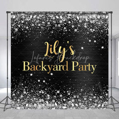 Lofaris Custom Black and Gold Backyard Party Backdrop Elegant Silver Glitter Diamond Sparkle Decor