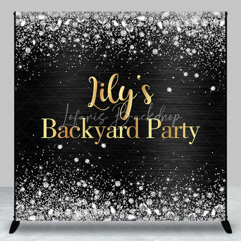 Lofaris Custom Black and Gold Backyard Party Backdrop Elegant Silver Glitter Diamond Sparkle Decor