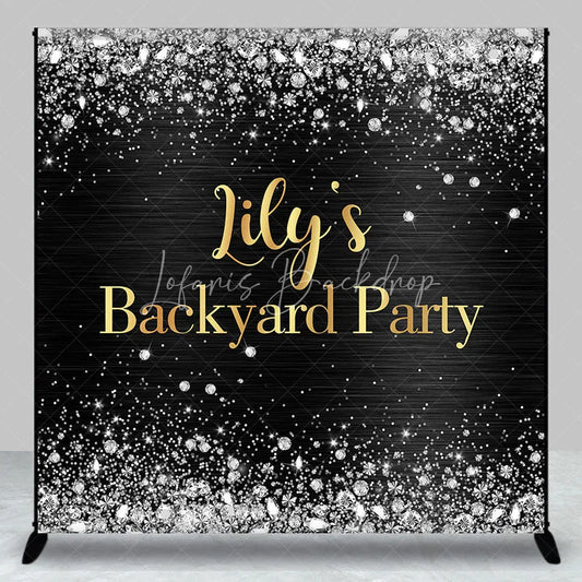 Lofaris Custom Black and Gold Backyard Party Backdrop Elegant Silver Glitter Diamond Sparkle Decor