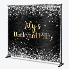 Lofaris Custom Black and Gold Backyard Party Backdrop Elegant Silver Glitter Diamond Sparkle Decor