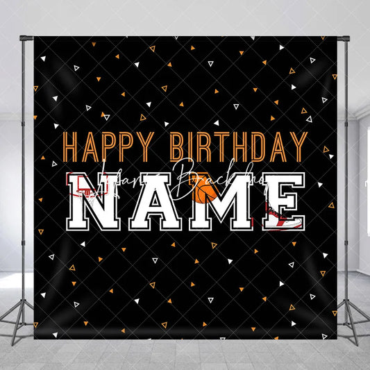 Lofaris Custom Black and Orange Basketball Birthday Backdrop featuring Hoop Shoe Personalized Sports Party Decor