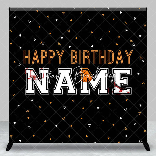 Lofaris Custom Black and Orange Basketball Birthday Backdrop featuring Hoop Shoe Personalized Sports Party Decor