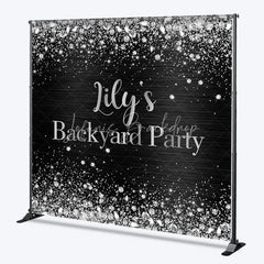 Lofaris Custom Black and Silver Glitter Backyard Party Backdrop Personalized Diamond Confetti Celebration Decor