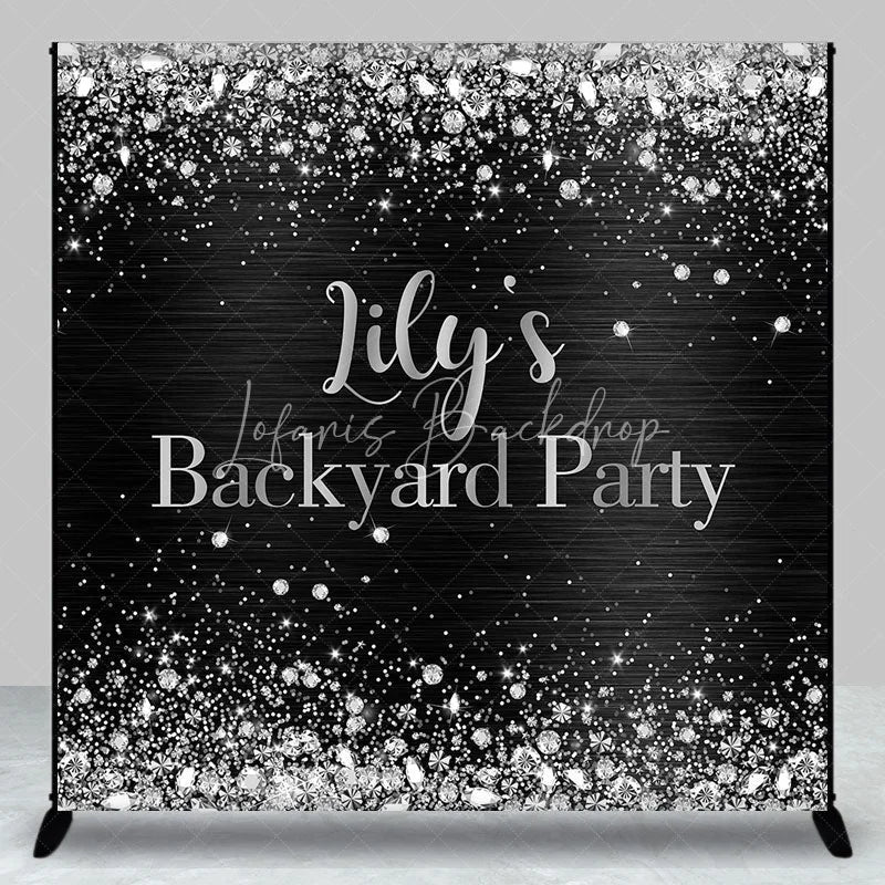 Lofaris Custom Black and Silver Glitter Backyard Party Backdrop Personalized Diamond Confetti Celebration Decor