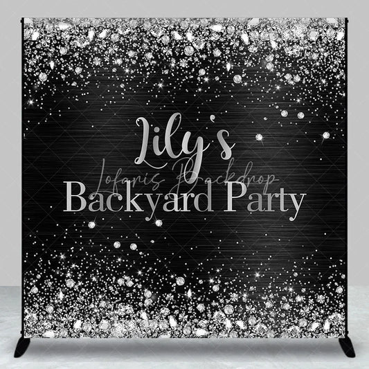 Lofaris Custom Black and Silver Glitter Backyard Party Backdrop Personalized Diamond Confetti Celebration Decor