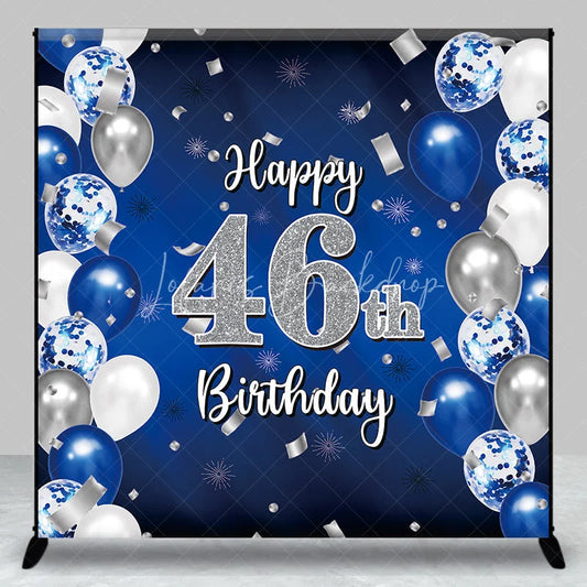 Lofaris Custom Blue and Silver Balloons Happy 46th Birthday Backdrop Confetti Celebration Party Decor