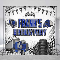 Lofaris Custom Blue Truck Birthday Backdrop Semi Trailer Tire Track Photography Background