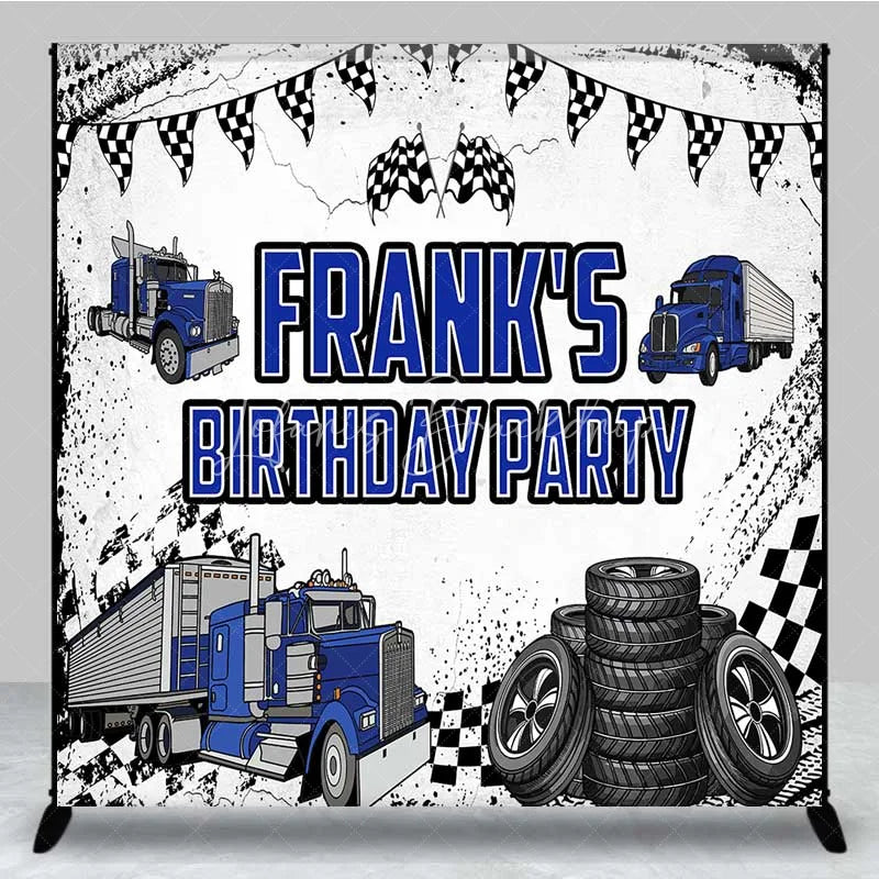 Lofaris Custom Blue Truck Birthday Backdrop Semi Trailer Tire Track Photography Background