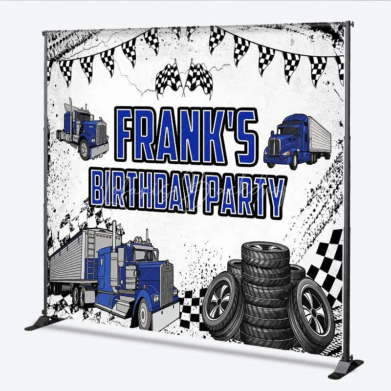 Lofaris Custom Blue Truck Birthday Backdrop Semi Trailer Tire Track Photography Background