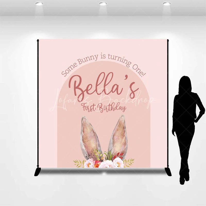 Lofaris Custom Boho Some Bunny Is Turning One Backdrop Pink Arch Floral Rabbit Background Personalized Name First Birthday Prop