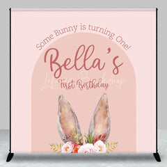 Lofaris Custom Boho Some Bunny Is Turning One Backdrop Pink Arch Floral Rabbit Background Personalized Name First Birthday Prop