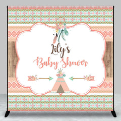 Lofaris Custom Boho Tribal Baby Shower Backdrop featuring Peach Mint Green and Gold Patterns Dreamcatcher Teepee Design