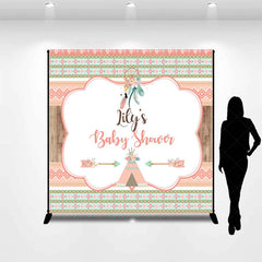 Lofaris Custom Boho Tribal Baby Shower Backdrop featuring Peach Mint Green and Gold Patterns Dreamcatcher Teepee Design