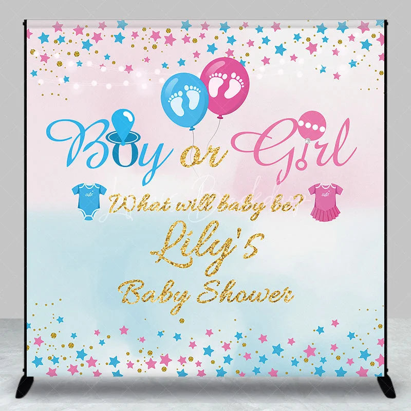 Lofaris Custom Boy or Girl Gender Reveal Baby Shower Backdrop What Will Be Pink and Blue Glitter Stars