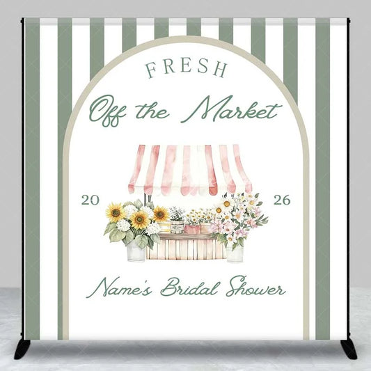 Lofaris Custom Bridal Shower Backdrop Fresh Flower Market Stand Sage Green Stripes Personalized Background
