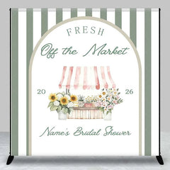 Lofaris Custom Bridal Shower Backdrop Fresh Flower Market Stand Sage Green Stripes Personalized Background