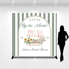 Lofaris Custom Bridal Shower Backdrop Fresh Flower Market Stand Sage Green Stripes Personalized Background